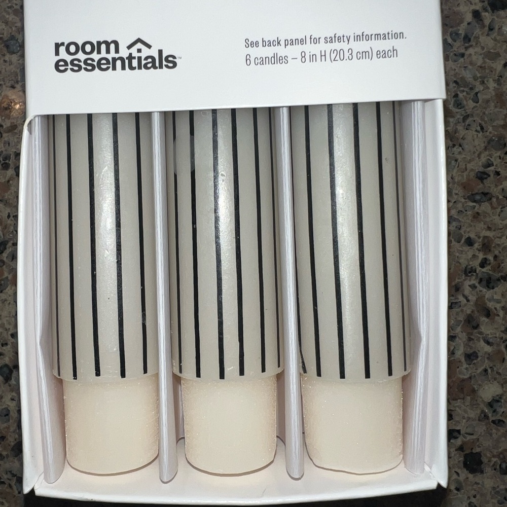 6- Striped Black and White Taper Candles - Picture 2 of 3